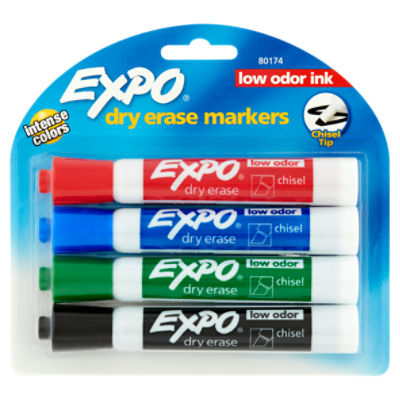 Expo Low Odor Ink Chisel Tip Dry Erase Markers, 4 count