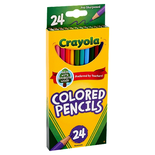 Our colored pencils are made with wood from well-managed forests to help preserve resources for future generations.nnBright Bold Colors!nMahogany, red, red orange, orange, yellow orange, golden yellow, yellow, yellow green, jade green, green, aqua green, sky blue, light blue, blue, violet (purple), magenta, pink, peach, tan, light brown, brown, black, gray, white