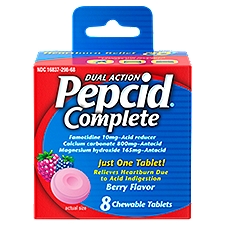 Pepcid Complete 2-in-1 Acid Reducer + Antacid Chewables, Berry, 8 ct.