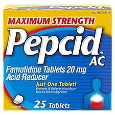 Pepcid Maximum Strength AC Acid Reducer Famotidine Tablets, 20 mg, 25 count