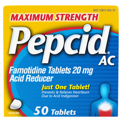 Pepcid AC Maximum Strength Acid Reducer Famotidine Tablets, 20 mg, 50 count