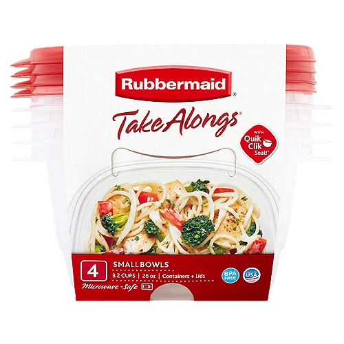 Rubbermaid Take Alongs Small Bowls 3.2 Cups 26 oz Containers + Lids, 4 count
With Quik Clik Seal!™