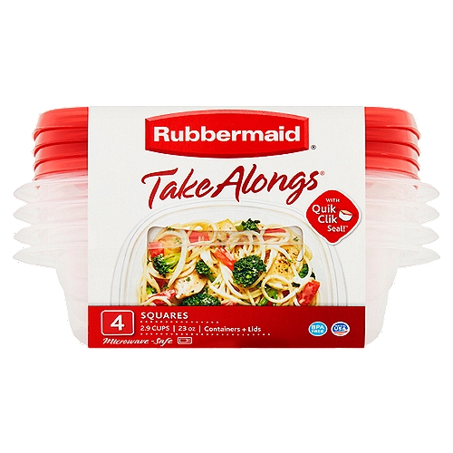 Rubbermaid Take Alongs Squares 2.9 Cups 23 oz Containers + Lids, 4 count
With Quik Clik Seal!™