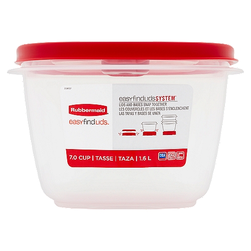Rubbermaid Easy Find Lids 7.0 Cup Container
Easy Find Lids System™
Lids and Bases Snap Together
