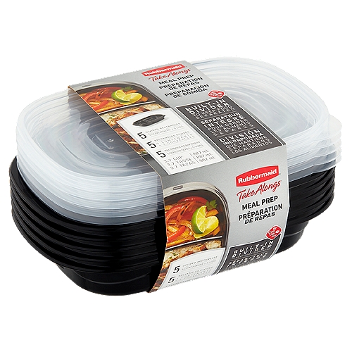 Rubbermaid Take Alongs 3.7 Cups Divided Rectangles Meal Prep Containers, 5 count
With Quik Clik Seal!™