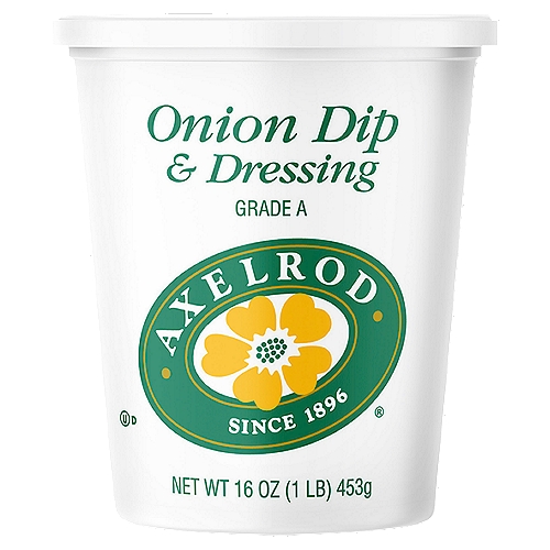 Axelrod Onion Dip & Dressing, 16oz.
<p>Enjoy the rich, creamy taste of Axelrod Onion Dip & Dressing. Whether used as a topping, dip, or recipe ingredient, Axelrod Onion Dip & Dressing makes everyday meals more exciting!</p><ul><li>Rich and creamy taste</li><li>Made from the highest quality milk and cream</li><li>Pairs great with chips, vegetables, and all your favorite dippables</li><li>Use it as a dressing, or try it in some of your favorite recipes</li></ul>