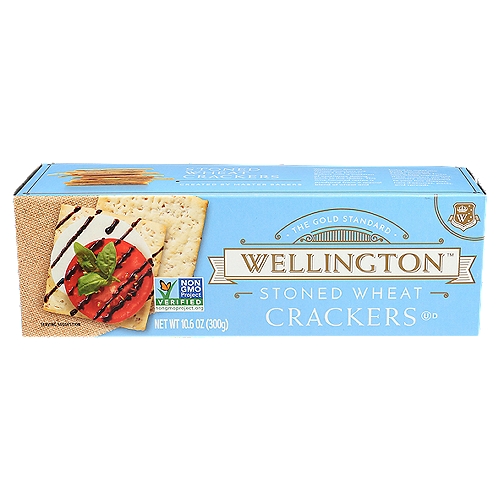 Wellington Stoned Wheat Crackers, 10.6 oz
Stoned Wheat

Wellington Stoned Crackers are created by Master Bakers with a tradition of excellence dating back to the 1800s. This time-honored recipe is produced from a special blend of wheat and baked to meet our Gold Standard. Made from the finest non-GMO ingredients, these crackers are the ultimate complement to your fine cheeses, hors d'oeuvres, patés, and spreads.