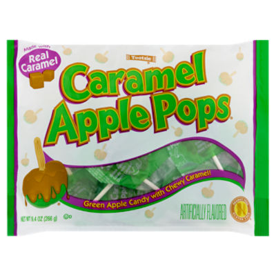 Tootsie Caramel Apple Pops Green Apple Candy with Chewy Caramel!, 9.4 oz