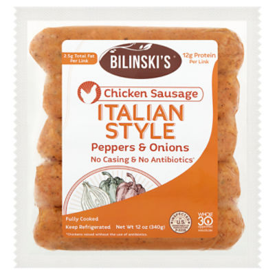 Bilinski's Bell Peppers Onions & Chicken Classic Italian Style Blended Sausage, 5 count, 12 oz, 12 Ounce