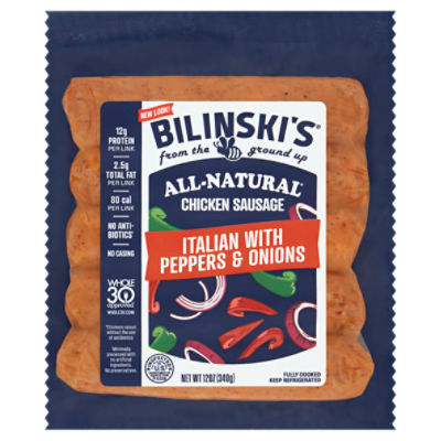 Bilinski's Bell Peppers Onions & Chicken Classic Italian Style Blended Sausage, 5 count, 12 oz