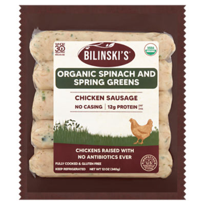 Bilinski's Organic Spinach and Spring Greens Fully Cooked Chicken Sausage, 5 count, 12 oz