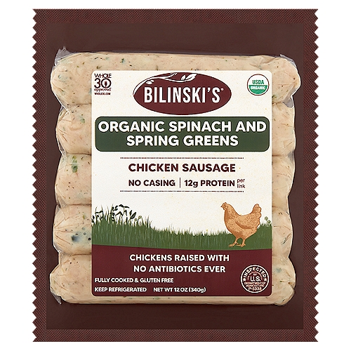 Bilinski's Organic Spinach and Spring Greens Fully Cooked Chicken Sausage, 5 count, 12 oz