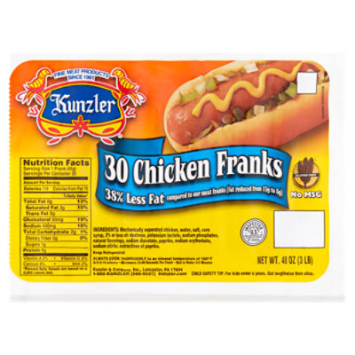 Kunzler Chicken Franks, 30 count, 48 oz ShopRite