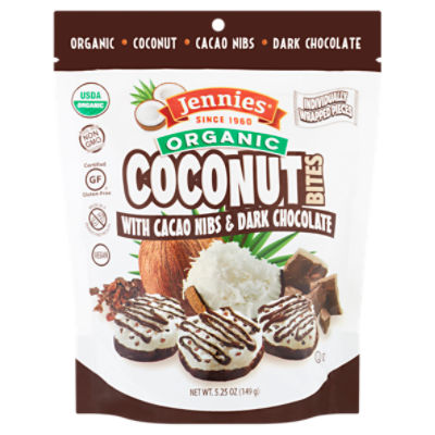Jennies Organic Coconut Bites with Cacao Nibs & Dark Chocolate, 5.25 oz