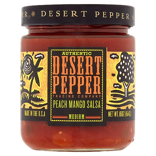 Desert Pepper Trading Company Authentic Medium Peach Mango Salsa, 16 oz
Escape to a sun-dappled plantation and feast your eyes on a pairing of mangoes and peaches, peppers and spices... bursting with juicy flavor and ripe for the dipping. Tuck a jar in your basket and sample the fruits of your desire.