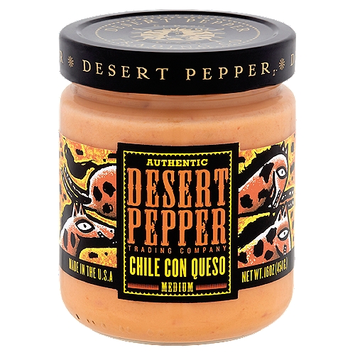 Desert Pepper Trading Company Authentic Medium Chile Con Queso, 16 oz
From beyond the horizon comes Chile Con Queso. A feast for the sense where red and green chiles entwine with golden cheddar, and the celebration never ends. Bask in the glow. There's nothing else like it under the sun.