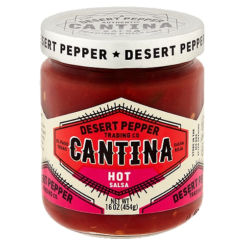 Desert Pepper Trading Co. Cantina Hot Salsa, 16 oz
Authentic Recipe
Cantina Hot Red Salsa has a fire that is undeniable, and yet so hard to resist. It's perfectly balanced, accentuating foods in all the right ways. This is salsa in its purest form.