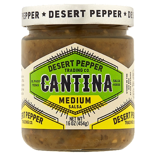 Desert Pepper Trading Co. Cantina Medium Salsa, 16 oz
Authentic Recipe
Cantina Medium Green Salsa is a seductive lure for the palate. With fresh jalapeño and complex layers of spices and heat, this blend was made to satisfy your passion for true Mexican flavor.