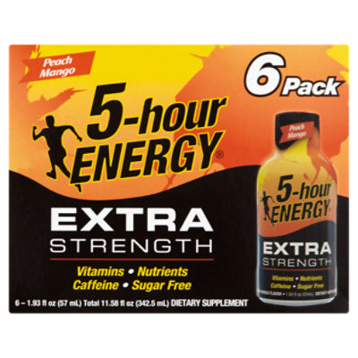 5-hour Energy Extra Strength Peach Mango Dietary Supplement, 1.93 fl oz, 6 count