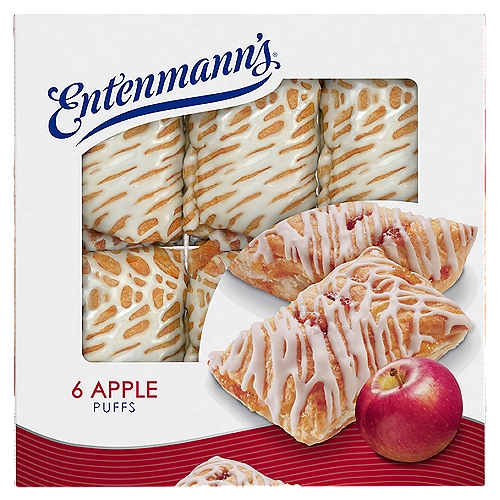 Entenmann's Apple Puffs, 6 count, 1 lb 3 oz
For a crisp and fruity treat or after dinner dessert, try Entenmann's Apple Puffs. Available in a six-count box, these light and airy pastries are filled with sweet apples and topped with an icing drizzle that are perfect to enjoy with the whole family at any time of day.