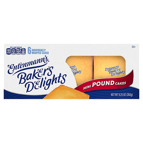 Entenmann's Minis Pound Cakes, 6 count, 9.25 oz
Big, rich, buttery flavor in a convenient on the go size snack cake.