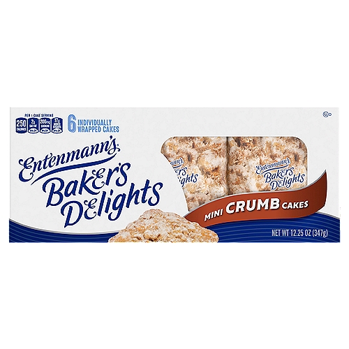 Entenmann's Minis Crumb Cake, 6 count, 12.25 oz
For generations, families have made Entenmann's baked goods a part of their everyday lives and special occasions. Now, you can enjoy your favorite cakes and pies when you are on-the-go with convenient Entenmann's Minis!