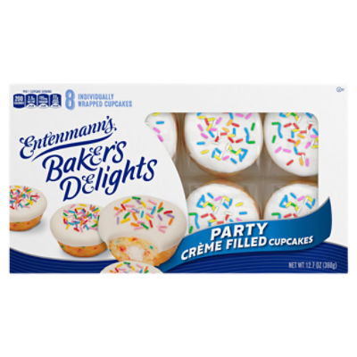 Entenmann's Baker's Delights Party Crème Filled Cupcakes, 8 Individually Wrapped Cakes, 12.7 oz, 12.7 Ounce
