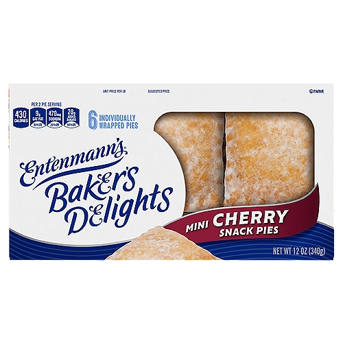 Entenmann's Minis Cherry Snack Pies, 6 count, 12 oz
A delicious snack pie filled with scrumptious cherry filling, perfect for a snack anytime!