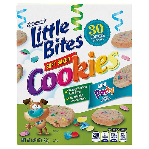 Entenmann's Little Bites Soft Baked Mini Party Cake Cookies, 30 count, 6.88 oz
Entenmann's Little Bites Soft Baked Mini Party Cake Cookies are tasty little cookies that pack a big taste, sized perfectly for your lunchbox or snack.