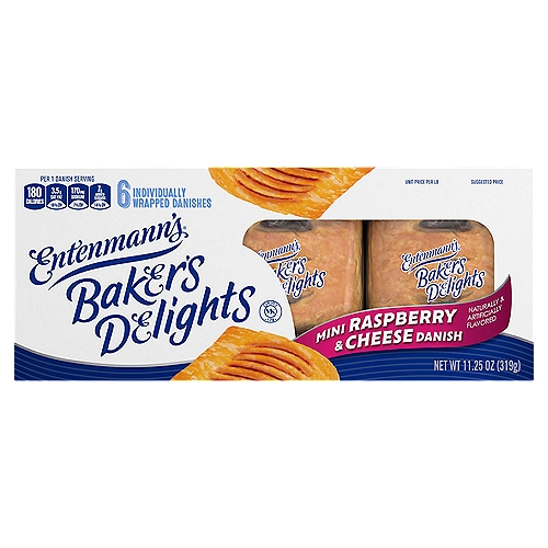 Entenmann's Baker's Delights Mini Raspberry and Cheese Danish, 6 count, 11.25 oz