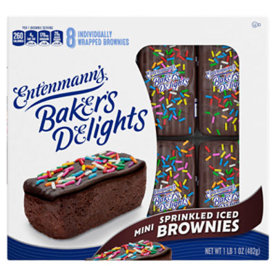 Entenmann's Baker's Delights Mini Sprinkled Iced Brownies, 8 count, 17 oz, 17 Ounce