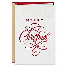 Hallmark Christmas Card, Red Script Merry Christmas, 1 Each