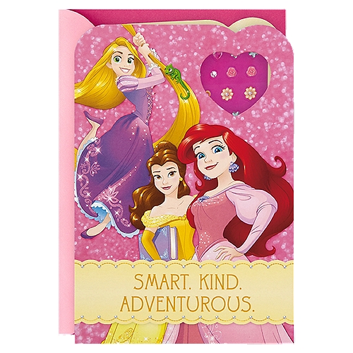 Hallmark Disney Princess Earring Stickers Birthday Card for Kids
You're beautiful inside and out. Love all the ways you sparkle! Have fun with these earring stickers!

This birthday card for girls features Disney princesses and removable earring stickers for a special girl on her birthday. Sure to delight fans of Ariel, Belle, Rapunzel, or any of the Disney princesses. The Hallmark brand is widely recognized as the very best for greeting cards, gift wrap, and more. For more than 100 years, Hallmark has been helping its customers make everyday moments more beautiful and celebrations more joyful.

birthday cards, birthday cards for kids, girls, jewelry, earrings, card and gift, little mermaid, beauty and the beast,, disney princess, birthday party, supplies, decorations, daughter, niece, granddaughter, friend, american greetings