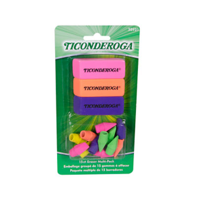 Ticonderoga Neon Eraser Set, 15 Count