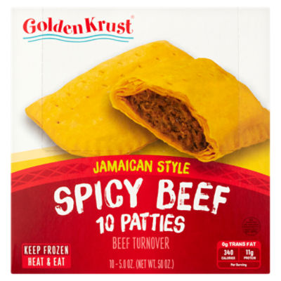 Golden Krust Jamaican Style Spicy Beef Turnover Patties, 5.0 oz, 10 count, 50 Ounce