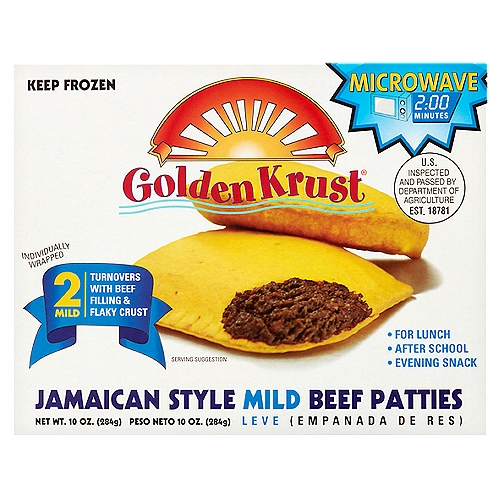 Golden Krust Jamaican Style Mild Beef Patties, 2 count, 10 oz
Turnovers with Beef Filling & Flaky Crust