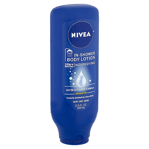 Nivea Very Dry Skin Nourishing Almond Oil In-Shower Body Lotion, 13.5 fl oz
This unique skin pampering In-Shower Body Lotion moisturizes the skin and absorbs quickly. Its unique water-activated formula with almond oil leaves the skin nourished and smooth. The product's high content of moisturizing ingredients may make surfaces more slippery than other shower products. Dermatologically tested.