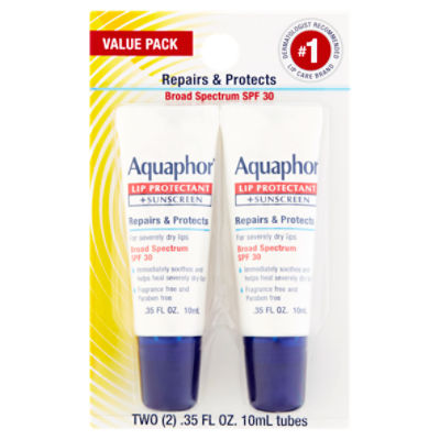 Aquaphor Broad Spectrum Lip Protectant + Sunscreen, SPF 30, Value Pack, .35 fl oz, 2 count