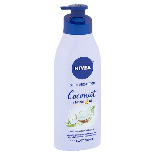 Nivea Coconut & Monoi Oil Infused Lotion, 16.9 fl oz
Would you like to experience the indulging care of an oil infused lotion?
Try Nivea® Oil Infused Lotion with Coconut & Monoi Oil
• Luxurious monoi oil carefully blended in a fast absorbing lotion
• Take a moment to relax your senses with a tropical coconut scent
• For 24hr deep moisture with no greasy feeling
• Transforms dry skin into soft, radiant skin