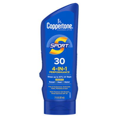 Coppertone Sport 4-in-1 Performance Broad Spectrum Sunscreen Lotion, SPF 30, 7 fl oz