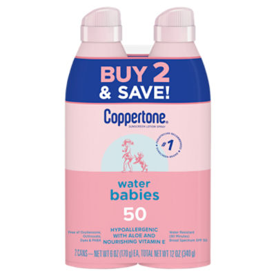 Coppertone Water Babies Broad Spectrum Sunscreen Lotion Spray, SPF 50, 6 oz, 2 count