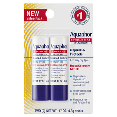 Aquaphor Broad Spectrum Lip Repair Stick + Sunscreen Value Pack, SPF 30, .17 oz, 2 count
