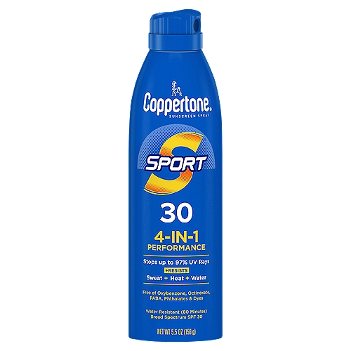 Coppertone Sport 4-in-1 Performance Broad Spectrum Sunscreen Spray, SPF 30, 5.5 oz
