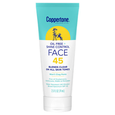 Coppertone Oil Free + Shine Control Face Broad Spectrum Sunscreen Lotion, SPF 45, 2.5 fl oz, 2.5 Fluid ounce