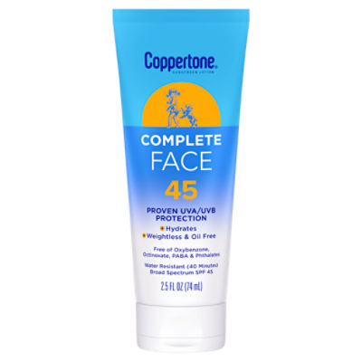 Coppertone Complete Face Broad Spectrum Sunscreen Lotion, SPF 45, 2.5 fl oz
