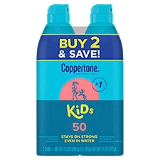 Coppertone Kids Broad Spectrum Sunscreen Spray, SPF 50, 5.5 oz, 2 count
