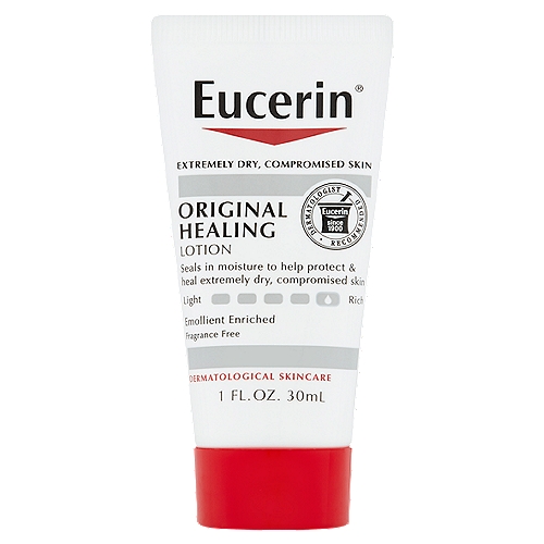 Eucerin Original Healing Lotion, 1 fl oz
Eucerin® original healing lotion - a long lasting rich formula that helps heal very dry, compromised skin
• Emollient enriched; leaves a soothing layer on skin to lock in moisture
• Moistures to help protect and heal very dry, compromised skin
• Won't clog pores