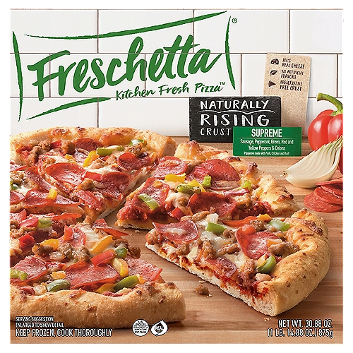 Freschetta Naturally Rising Crust Supreme Pizza, 30.88 oz
What a Pizza Crust should be
Nothing beats the aroma and taste of freshly baked bread
Naturally Rising Dough
Made from scratch
All ingredients in perfect harmony
Kitchen Fresh Pizza™