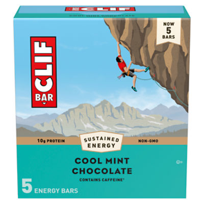 CLIF BAR - Cool Mint Chocolate with Caffeine - Made with Organic Oats - 10g Protein - Non-GMO - Plant Based - Energy Bars - 2.4 oz. (5 Pack), 12 Ounce