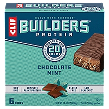 CLIF Builders Chocolate Mint Flavor Protein Bars, 2.4 oz, 6 Count